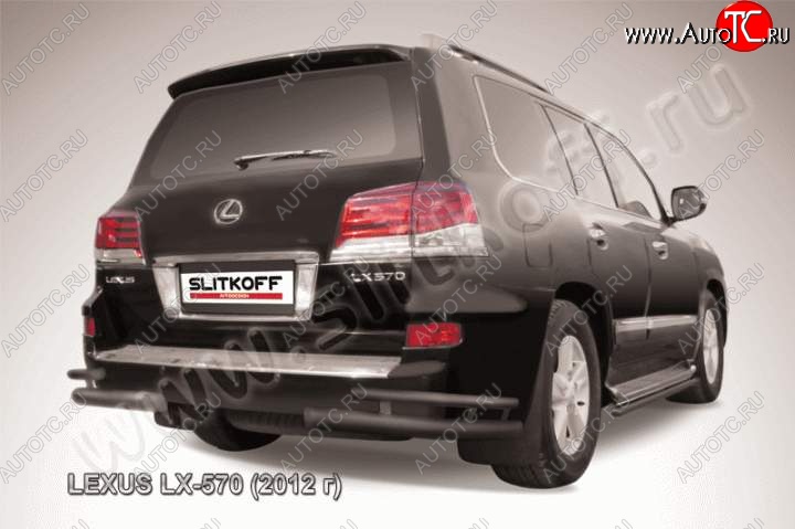 15 649 р. Защита заднего бампера из уголков d76+d42 Slitkoff (двойные) Lexus LX570 J200 1-ый рестайлинг (2012-2015) (Цвет: серебристый)  с доставкой в г. Керчь