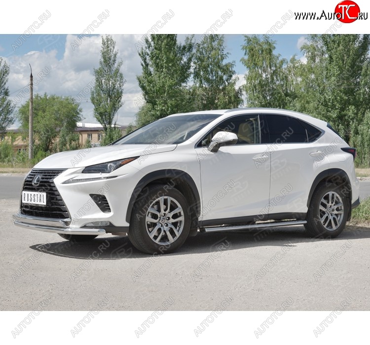 15 799 р. Защита переднего бампера (2 трубы Ø63 и 75х42 мм, нержавейка) Russtal Lexus NX300h Z10 дорестайлинг (2014-2017)  с доставкой в г. Керчь