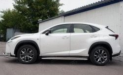 24 649 р. Порожки для ног (Ø42) SLITKOFF  Lexus NX200  Z10 (2014-2017) дорестайлинг (лист - алюминий, профиль - нержавейка)  с доставкой в г. Керчь. Увеличить фотографию 2