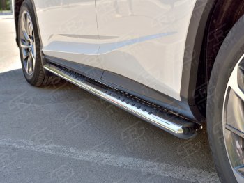 16 649 р. Защита порогов (Ø75x42 мм с проступью, нержавейка, кроме F-Sport) Lexus RX350L AL20 дорестайлинг (2017-2019)  с доставкой в г. Керчь. Увеличить фотографию 2