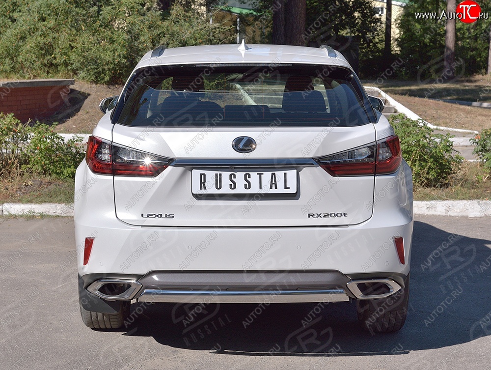 12 999 р. Защита заднего бампера (Ø75x42 мм, нержавейка) Russtal Lexus RX 200T AL20 дорестайлинг (2015-2017)  с доставкой в г. Керчь