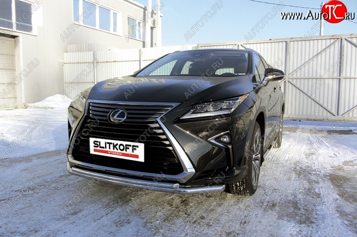 18 999 р. Двойная защита переднего бампера из труб диаметром 57 и 42 мм Slitkoff Lexus RX350 AL20 дорестайлинг (2015-2019) (Нержавейка, Полированная)  с доставкой в г. Керчь