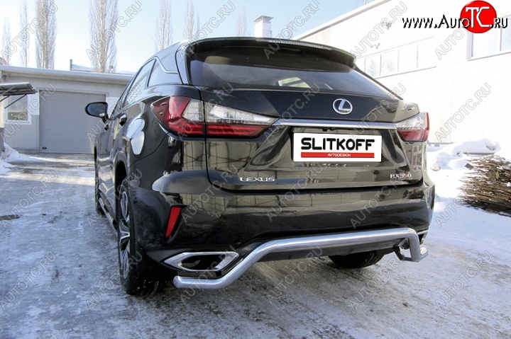 14 549 р. Защита заднего бампера из изогнутой трубы диаметром 57 мм Slitkoff  Lexus RX350  AL20 (2015-2019) дорестайлинг (Нержавейка, Полированная)  с доставкой в г. Керчь
