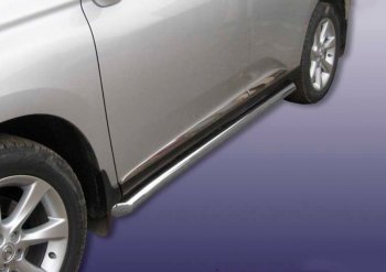 Защита порогов Ø76 мм с гибами Slitkoff Lexus RX350  AL10 (2008-2012) дорестайлинг (сталь с полимерным покрытием, цвет серебро)