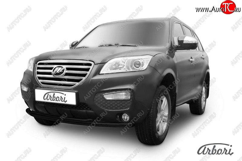 3 923 р. Защита переднего бампера Arbori (черная, 2 трубы d60 mm) Lifan X60 1-ый рестайлинг (2015-2016)  с доставкой в г. Керчь