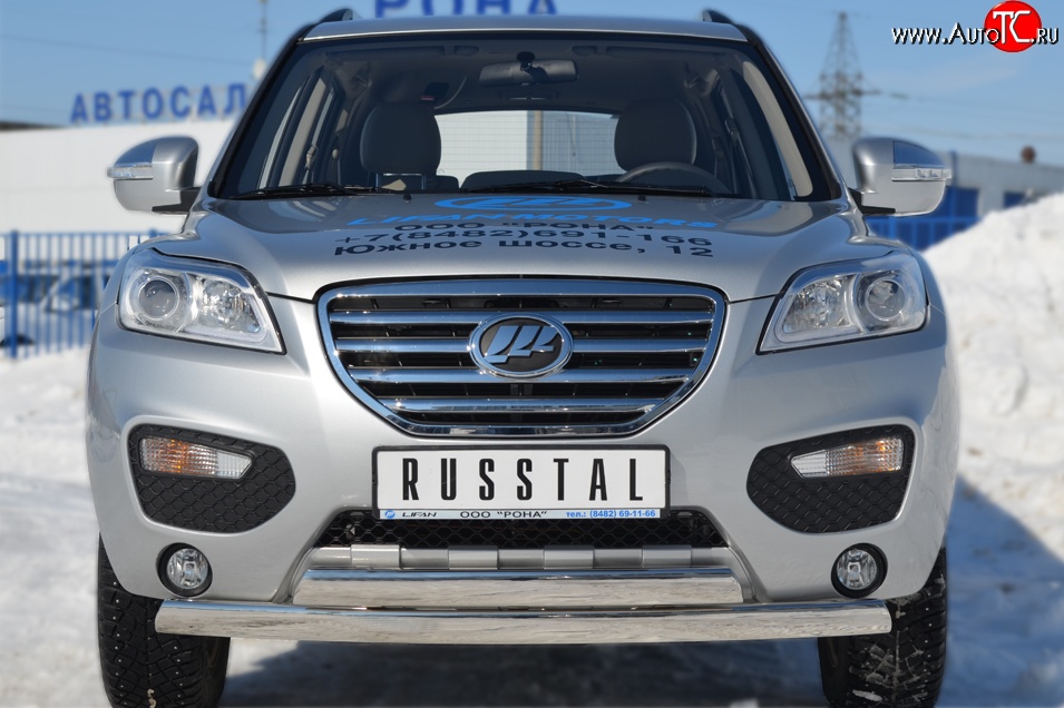 16 549 р. Защита переднего бампера (2 трубыØ75х42 мм, нержавейка) Russtal Lifan X60 дорестайлинг (2011-2015)  с доставкой в г. Керчь