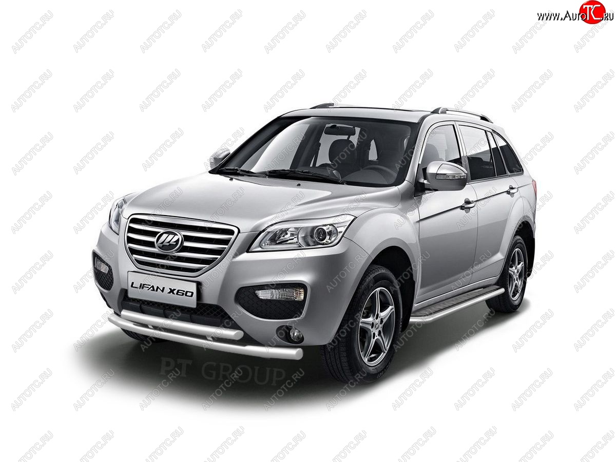 17 949 р. Защита переднего бампера двойная из труб d63/51 мм Petroil Tuning Lifan X60 1-ый рестайлинг (2015-2016) (Нержавеющая полированная сталь)  с доставкой в г. Керчь