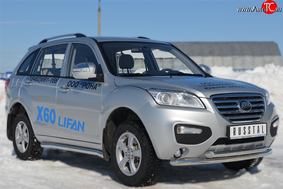 70 999 р. Защита порогов из круглой трубы диаметром 63 мм Russtal Lifan X60 дорестайлинг (2011-2015) (Защита порогов с со скосами на торцах (вариант 1))  с доставкой в г. Керчь
