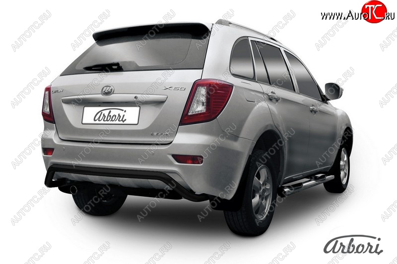 3 104 р. Защита заднего бампера Arbori (скоба, черная, 1 труба d60 mm). Lifan X60 1-ый рестайлинг (2015-2016)  с доставкой в г. Керчь