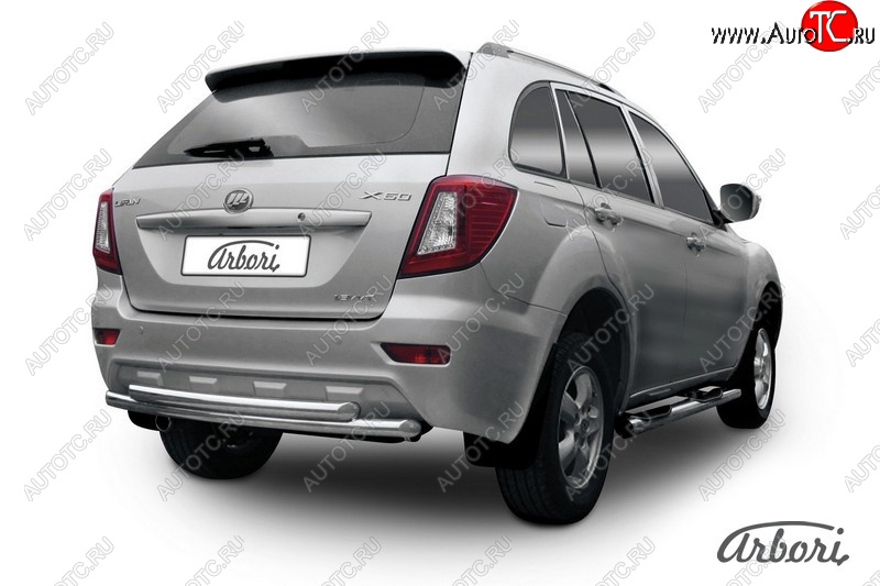 17 849 р. Защита заднего бампера Arbori (нержавейка, 2 трубы d60 mm). Lifan X60 1-ый рестайлинг (2015-2016)  с доставкой в г. Керчь