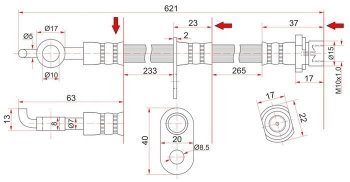 Тормозной шланг SAT (передний, правый, пр-во Таиланд) Toyota Corolla Runx E120 хэтчбэк 5 дв. дорестайлинг (1999-2002)