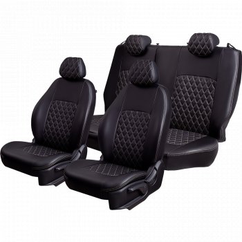 9 449 р. Чехлы для сидений Lord Autofashion Турин Ромб (экокожа, спинка и сиденье 60/40, подлокотник, 3 Г-образных подголовника)  Lifan X60 (2011-2025) дорестайлинг, 1-ый рестайлинг, 2-ой рестайлинг (Черный, вставка черная, строчка бежевая)  с доставкой в г. Керчь. Увеличить фотографию 2