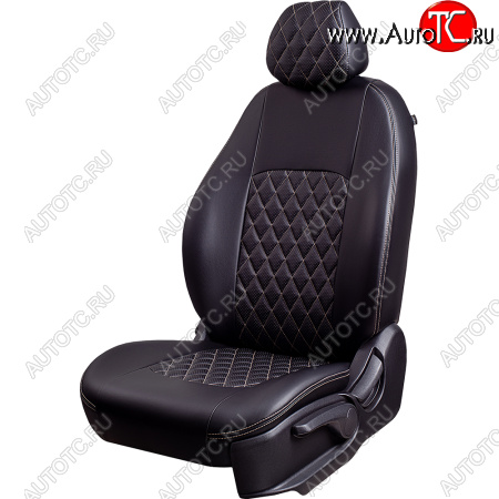 9 449 р. Чехлы для сидений Lord Autofashion Турин Ромб (экокожа, спинка и сиденье 60/40, подлокотник, 3 Г-образных подголовника)  Lifan X60 (2011-2025) дорестайлинг, 1-ый рестайлинг, 2-ой рестайлинг (Черный, вставка черная, строчка бежевая)  с доставкой в г. Керчь