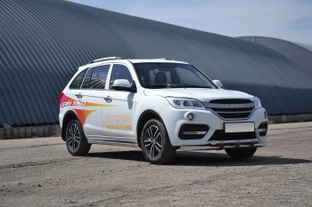 20 769 р. Защита переднего бампера двойная с пластинами из труб d63/63 мм Petroil Tuning Lifan X60 2-ой рестайлинг (2016-2025) (Нержавеющая полированная сталь)  с доставкой в г. Керчь. Увеличить фотографию 2