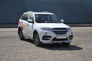 20 769 р. Защита переднего бампера двойная с зубьями из труб d63/63 мм Petroil Tuning Lifan X60 2-ой рестайлинг (2016-2025) (Нержавеющая полированная сталь)  с доставкой в г. Керчь. Увеличить фотографию 2