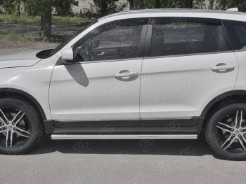 Защита порогов (Ø63 мм, нержавейка) SLITKOFF Lifan X70 (2018-2025) (С пластиковыми заглушками на торцах)