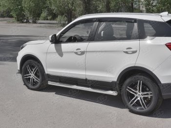 Защита порогов (Ø76 мм с проступью, нержавейка) SLITKOFF Lifan X70 (2018-2025) (Металлические торцы под 45°)