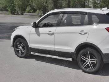 Защита порогов (Ø76 мм с проступью, нержавейка) SLITKOFF Lifan X70 (2018-2025) (С пластиковыми заглушками на торцах)
