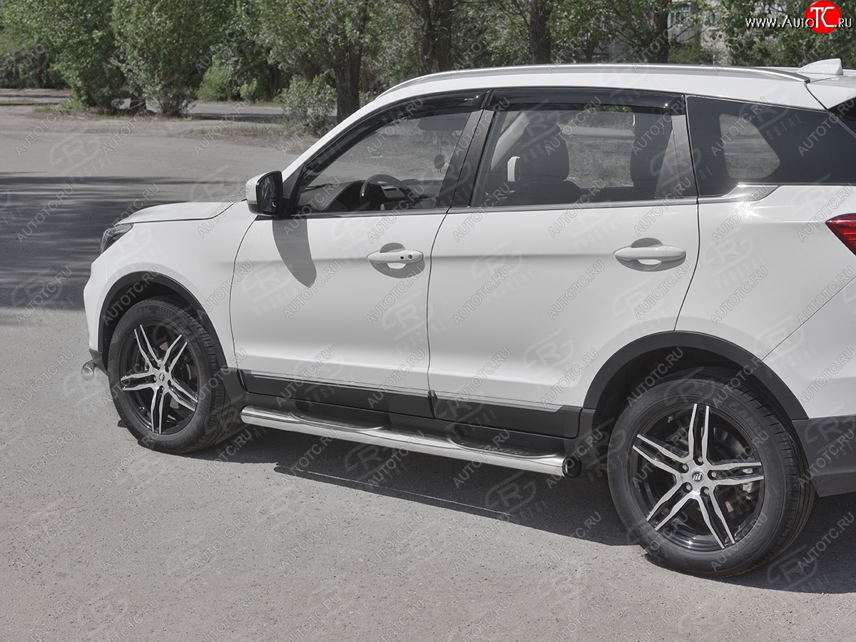 22 549 р. Защита порогов (Ø76 мм с проступью, нержавейка) SLITKOFF  Lifan X70 (2018-2025) (С пластиковыми заглушками на торцах)  с доставкой в г. Керчь