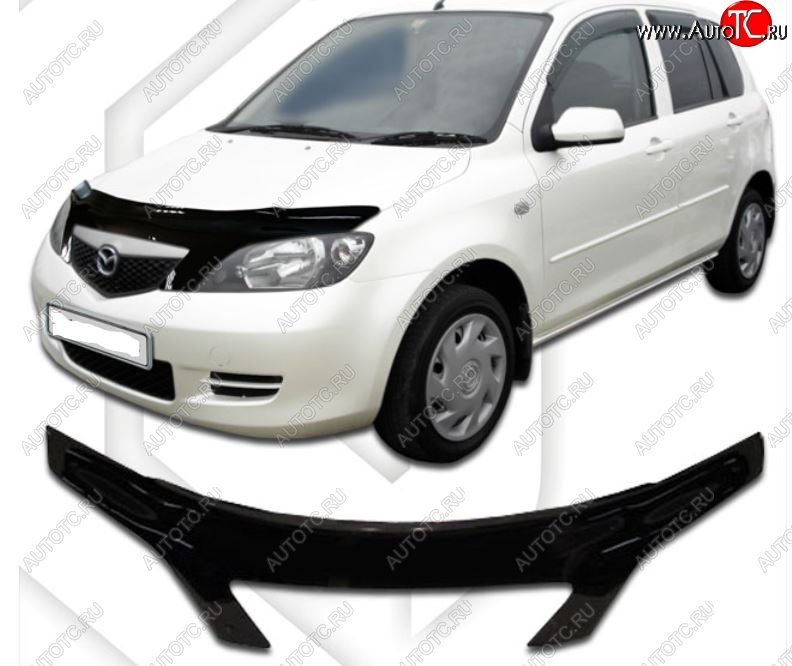 1 959 р. Дефлектор капота CA-Plastiс exclusive  Mazda Demio  2 DY (2002-2005) дорестайлинг (Classic черный, Без надписи)  с доставкой в г. Керчь