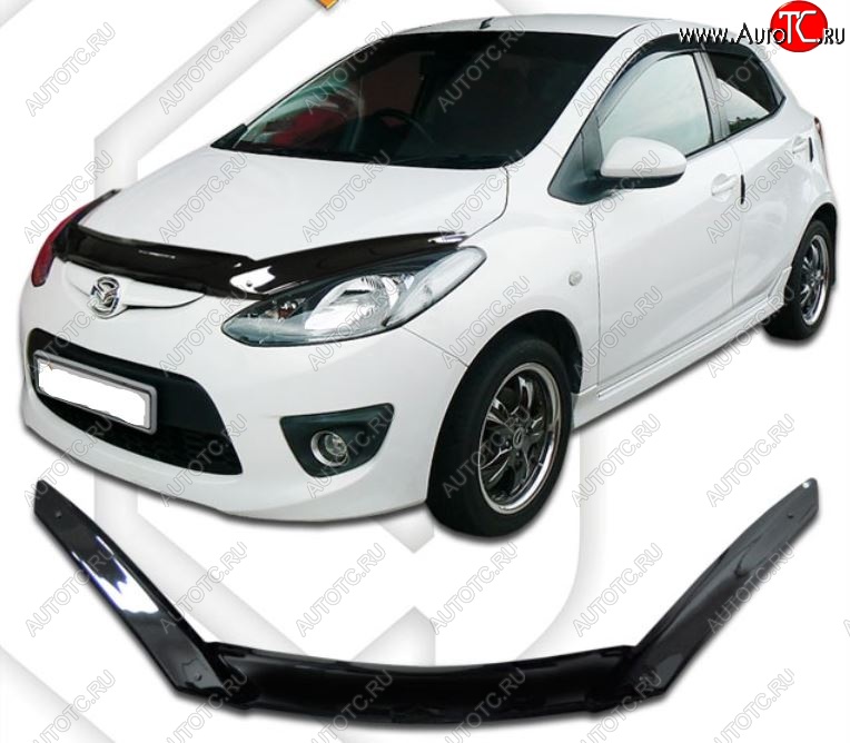2 199 р. Дефлектор капота (exclusive) CA-Plastic  Mazda 2  2 DE (2007-2014) хэтчбэк 5 дв. дорестайлинг, хэтчбэк 5 дв. рестайлинг (Classic черный, Без надписи)  с доставкой в г. Керчь