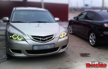 689 р. Реснички на фары Style v2 (длинные)  Mazda 3/Axela  BK (2006-2009) рестайлинг, хэтчбэк (Неокрашенные)  с доставкой в г. Керчь. Увеличить фотографию 3