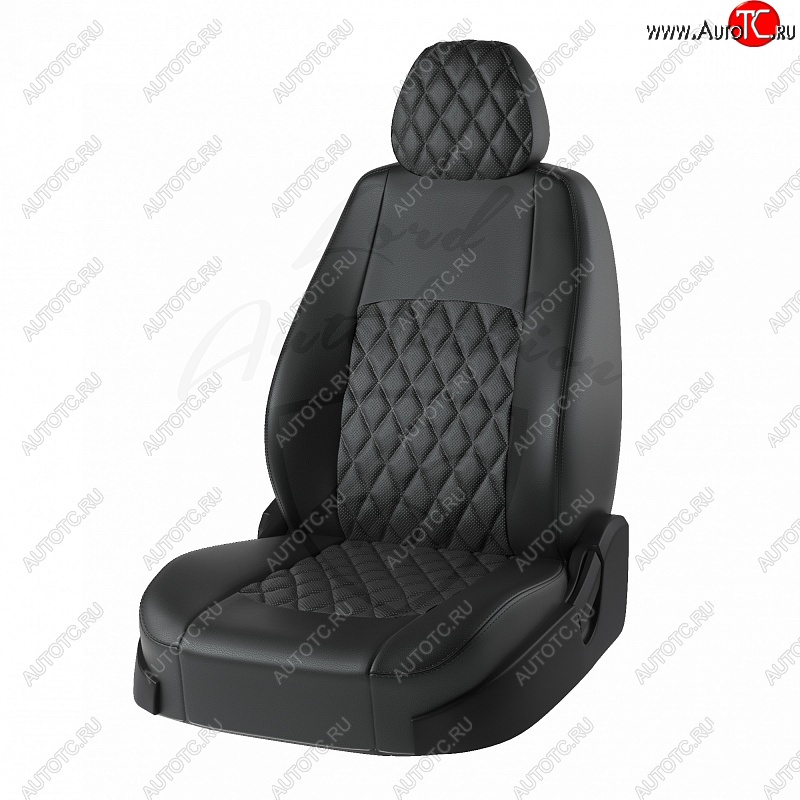 9 449 р. Чехлы для сидений Lord Autofashion Турин Ромб (экокожа) Mazda 3/Axela BM дорестайлинг, хэтчбэк (2013-2016) (Чёрный, вставка чёрная, строчка чёрная)  с доставкой в г. Керчь