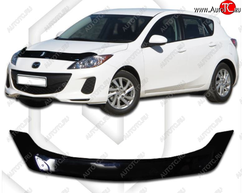 2 079 р. Дефлектор капота CA-Plastic  Mazda 3/Axela  BL (2009-2013) дорестайлинг, хэтчбэк 5 дв., рестайлинг, хэтчбэк (Classic черный, Без надписи)  с доставкой в г. Керчь