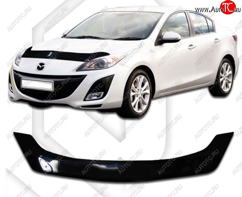 2 079 р. Дефлектор капота CA-Plastic  Mazda 3/Axela  BL (2009-2013) дорестайлинг седан, рестайлинг седан (Classic черный, Без надписи)  с доставкой в г. Керчь
