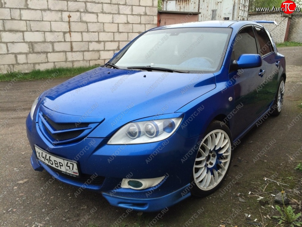 3 189 р. Решётка радиатора Style v3 (планка в середине)  Mazda 3/Axela  BK (2006-2009) рестайлинг, хэтчбэк (Неокрашенная)  с доставкой в г. Керчь