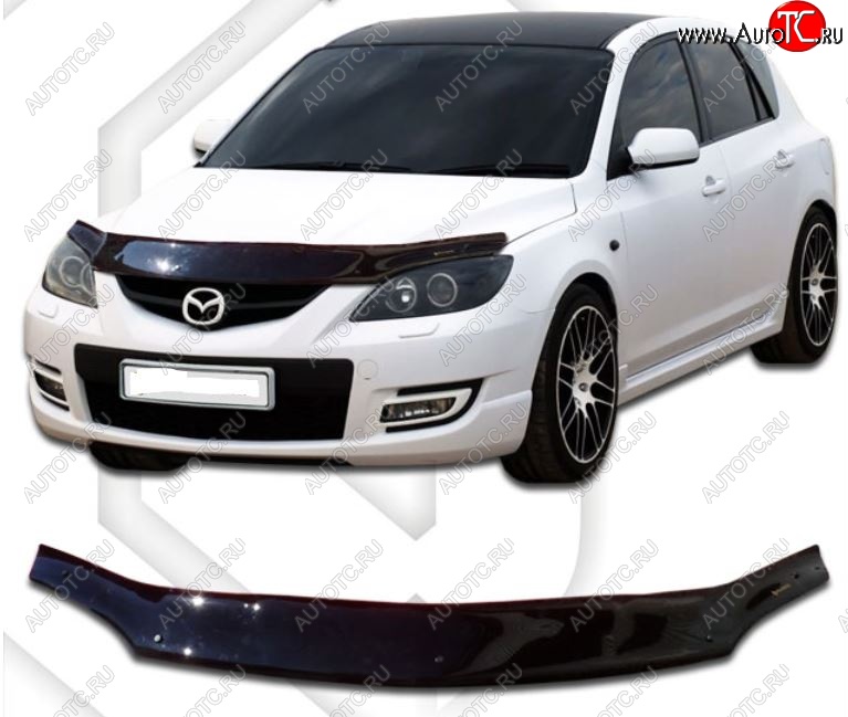 2 159 р. Дефлектор капота CA-Plastiс  Mazda Axela  MPS (2006-2009) (Classic черный, Без надписи)  с доставкой в г. Керчь