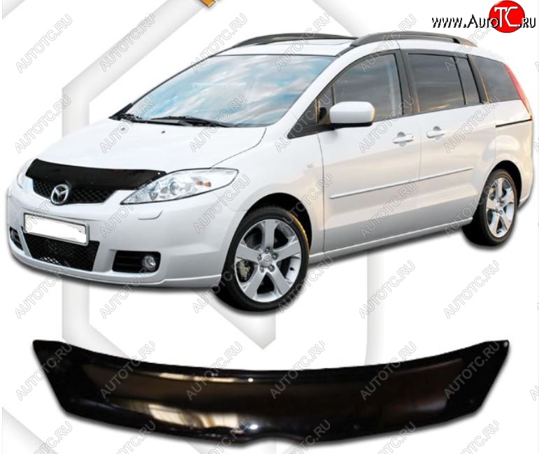 2 079 р. Дефлектор капота CA-Plastic  Mazda 5 (2005-2010) (серия Classic черный, Без надписи)  с доставкой в г. Керчь