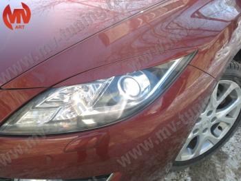 Реснички на фары (на фары без адаптивного света) MV-Tuning Mazda 6  GH (2007-2012) дорестайлинг лифтбэк, дорестайлинг седан, дорестайлинг универсал, рестайлинг лифтбэк, рестайлинг седан, рестайлинг универсал