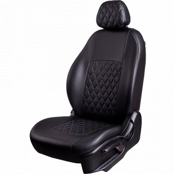 Чехлы для сидений Lord Autofashion Турин Ромб (экокожа, 60/40, отдельный бок, подлокотник, 3 г-образных подголовника) Mazda 6  GJ (2012-2025) дорестайлинг седан, дорестайлинг универсал, 1 рестайлинг универсал, 1-ый рестайлинг седан, 2-ой рестайлинг седан, 2-ой рестайлинг универсал (Черный, вставка черная, строчка черная)