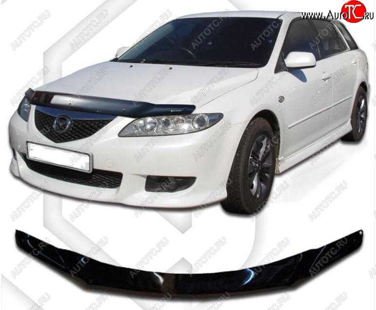 1 999 р. Дефлектор капота CA-Plastic  Mazda 6  GG, GY (2002-2008) универсал дорестайлинг, универсал рестайлинг (Classic черный, Без надписи)  с доставкой в г. Керчь