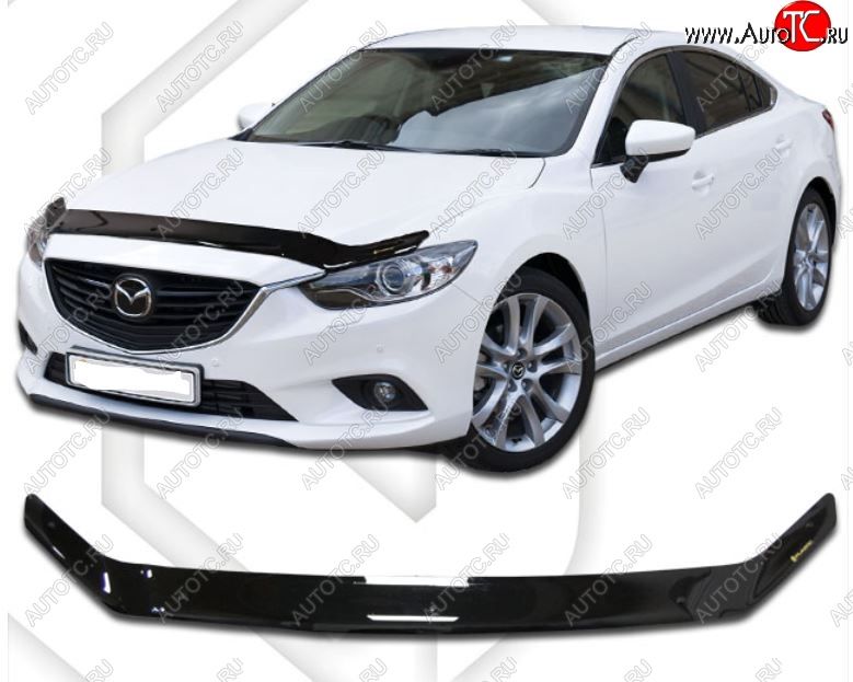 1 999 р. Дефлектор капота CA-Plastic  Mazda 6  GJ (2012-2018) дорестайлинг седан, дорестайлинг универсал, 1-ый рестайлинг седан (Classic черный, Без надписи)  с доставкой в г. Керчь