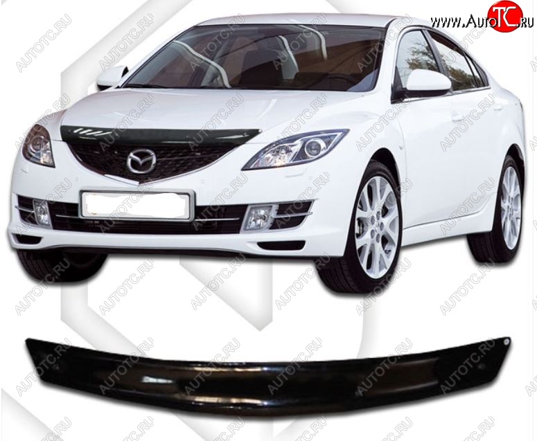 1 869 р. Дефлектор капота CA-Plastic Mazda 6 GH рестайлинг универсал (2010-2012) (Classic черный, Без надписи)  с доставкой в г. Керчь
