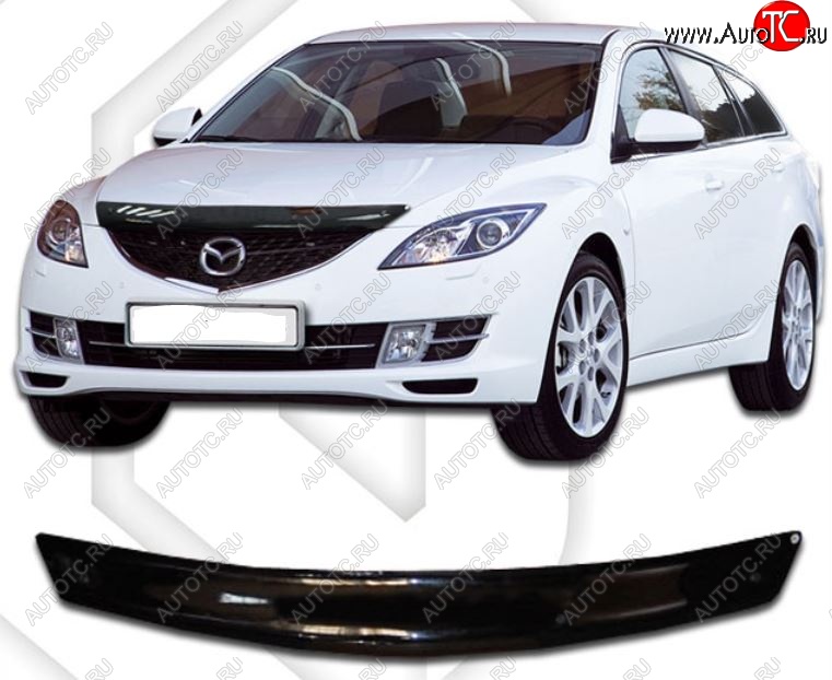 1 759 р. Дефлектор капота CA-Plastiс  Mazda 6  GH (2007-2010) дорестайлинг универсал (Classic черный, Без надписи)  с доставкой в г. Керчь