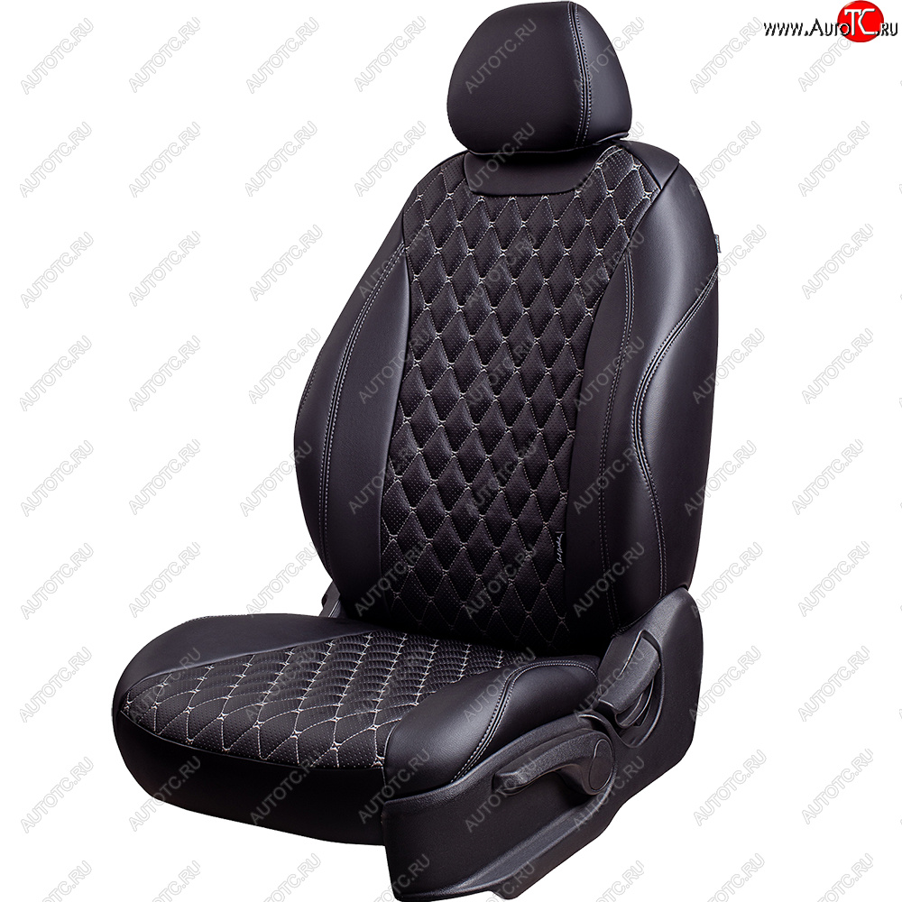 19 649 р. Чехлы для сидений Lord Autofashion Байрон (экокожа, 60/40, подлокотник, отдельные бока, 3 Г-образных подголовника) Mazda 6 GH дорестайлинг седан (2007-2010) (Черный, вставка черная, строчка серая)  с доставкой в г. Керчь
