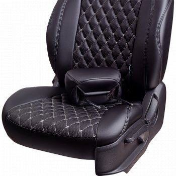 19 649 р. Чехлы для сидений Lord Autofashion Байрон (экокожа, 60/40, подлокотник, отдельные бока, 3 Г-образных подголовника) Mazda 6 GH дорестайлинг седан (2007-2010) (Черный, вставка черная, строчка серая)  с доставкой в г. Керчь. Увеличить фотографию 5