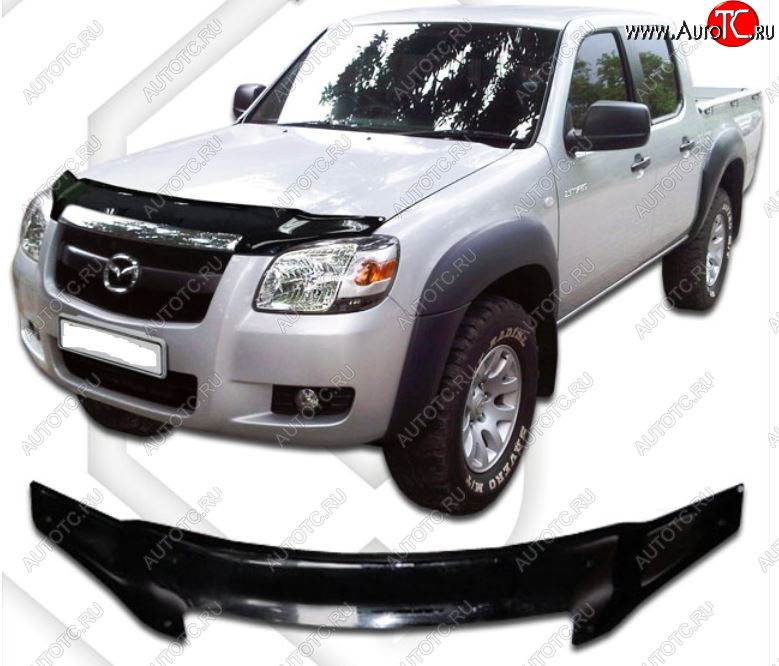 3 199 р. Дефлектор капота CA-Plastic Mazda BT-50 (2006-2011) (Classic черный, Без надписи)  с доставкой в г. Керчь