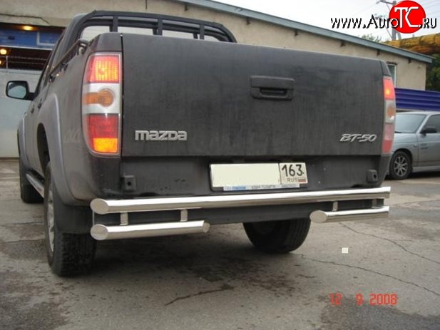 13 549 р. Двойная защита заднего бампера d63.5 мм Металл Дизайн  Mazda BT-50 (2006-2011) (полированная нержавейка)  с доставкой в г. Керчь