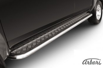 Защита штатных порогов с листом Arbori (нержавейка, алюминий, d57) Mazda BT-50 (2006-2011)