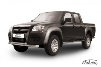 Защита переднего бампера Arbori (нержавейка, 2 трубы d76 и 57 mm) Mazda BT-50 (2006-2011)