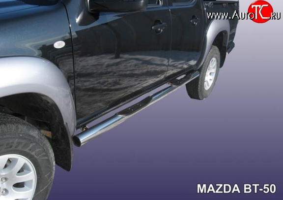 20 449 р. Защита порогов из трубы d76 мм с пластиковыми вставками для ног Slitkoff  Mazda BT-50 (2006-2011) (Нержавейка, Полированная)  с доставкой в г. Керчь