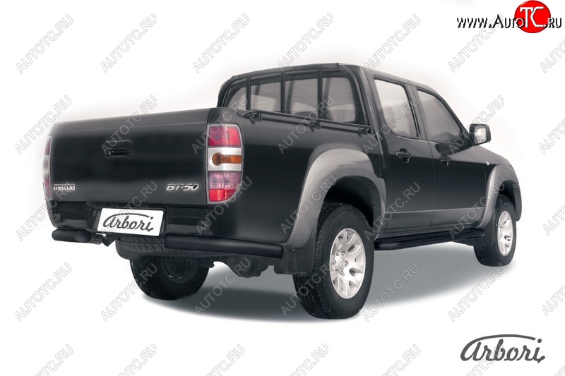 6 569 р. Защита заднего бампера Arbori (уголки, черная, 1 труба d76 mm). Mazda BT-50 (2006-2011)  с доставкой в г. Керчь