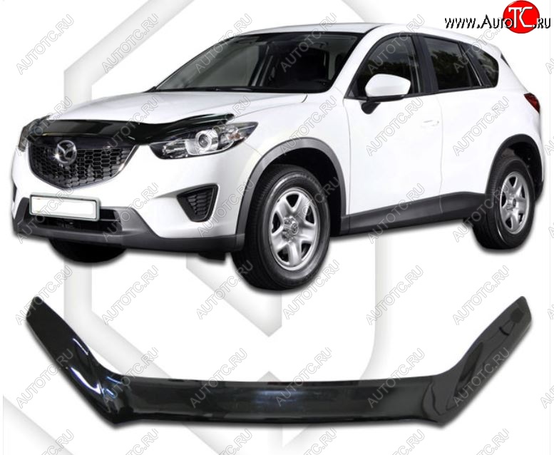 2 199 р. Дефлектор капота CA-Plastiс exclusive  Mazda CX-5  KE (2011-2017) дорестайлинг, рестайлинг (Classic черный, Без надписи)  с доставкой в г. Керчь
