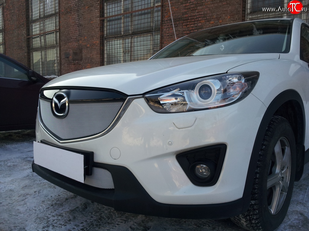 2 399 р. Нижняя сетка на бампер Russtal (хром) Mazda CX-5 KE дорестайлинг (2011-2014)  с доставкой в г. Керчь