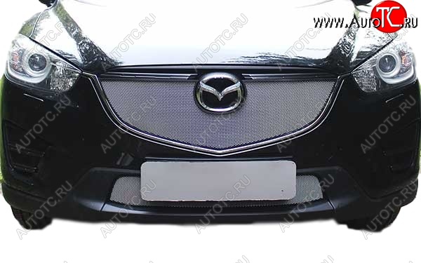 1 349 р. Защитная сетка радиатора Russtal  Mazda CX-5  KE (2015-2017) рестайлинг (Верхняя чёрная)  с доставкой в г. Керчь