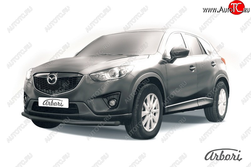 7 019 р. Защита переднего бампера Arbori (черная, 1 труба d57 mm). Mazda CX-5 KE рестайлинг (2015-2017)  с доставкой в г. Керчь